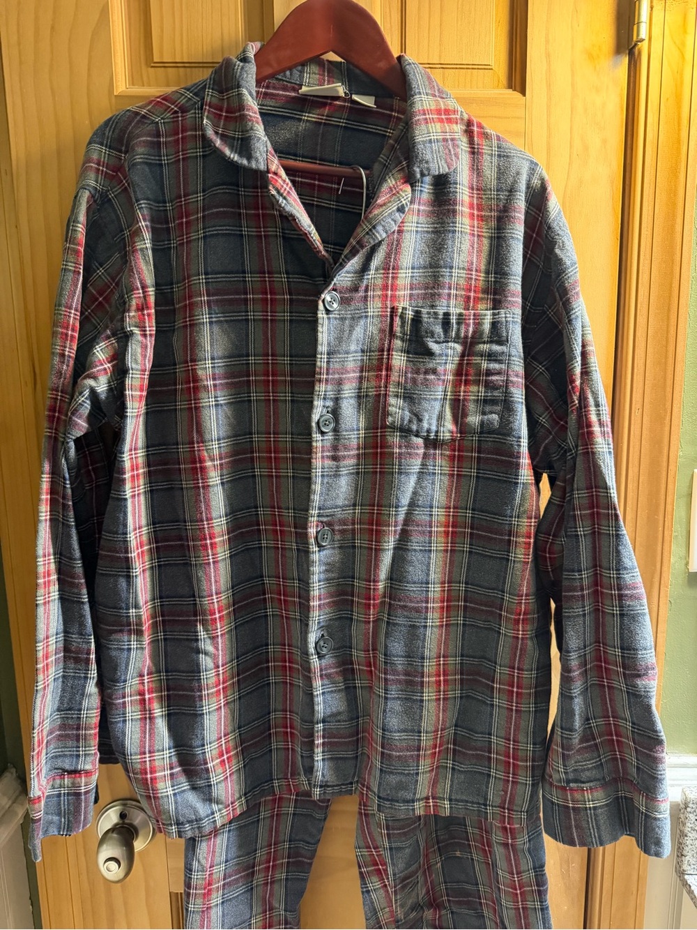 L.L. Bean Gray and Red Plaid Button-Down Shirt